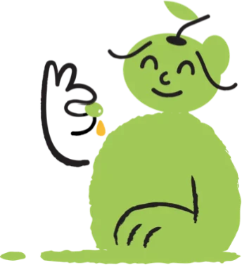 Imagen de personaje animado del aceite de oliva Squizz que resalta las bondades del AOVE para cuidarse y desintoxicar el cuerpo